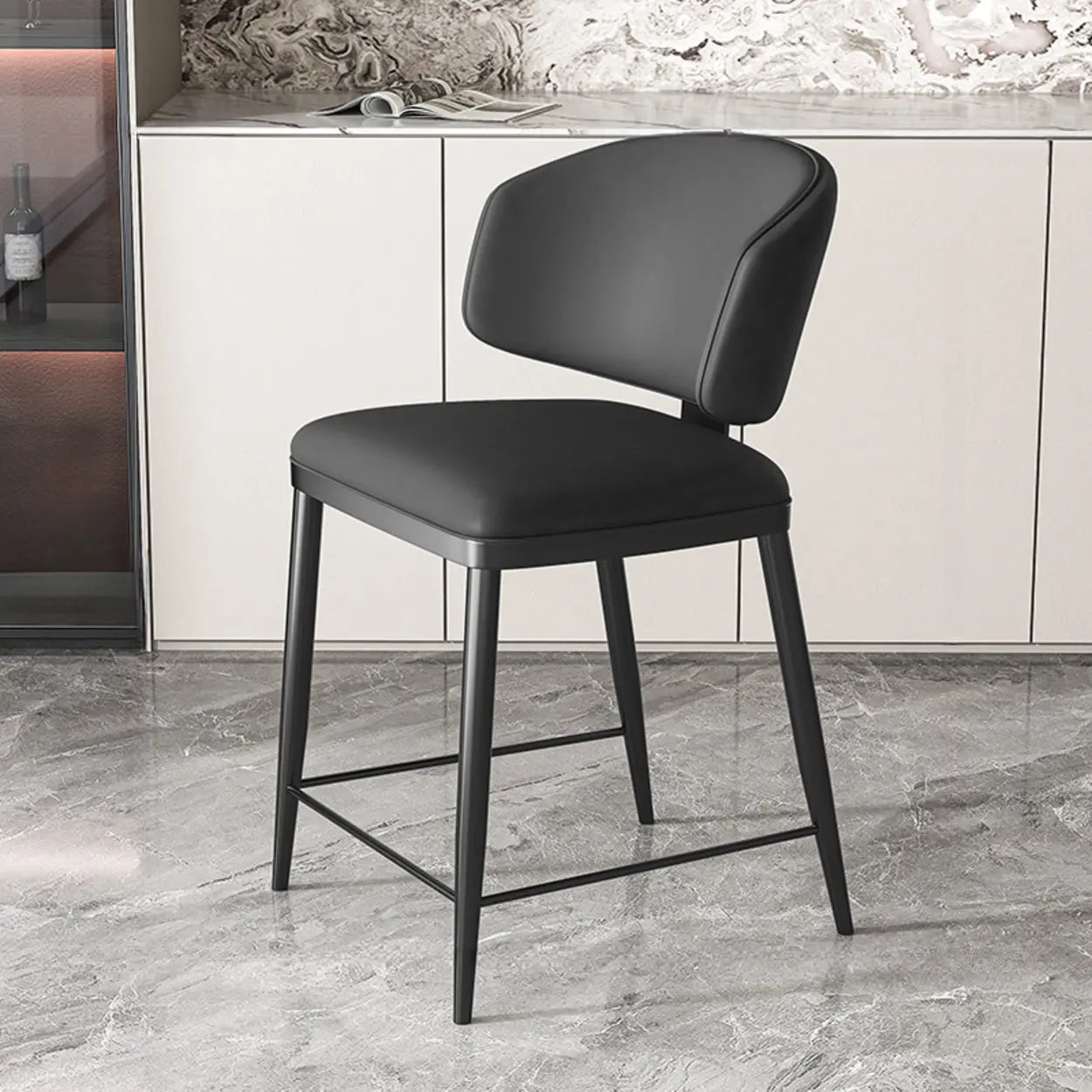 Padded Armless Low Back Dining Chair — Khaki / Black
