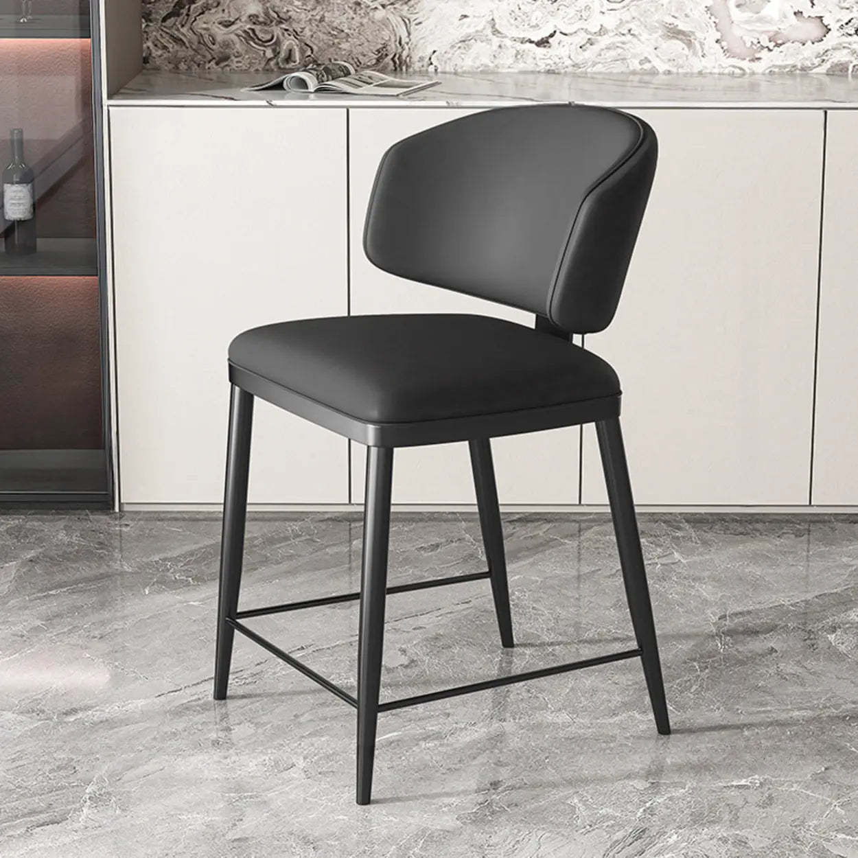 Padded Armless Low Back Dining Chair — Khaki / Black