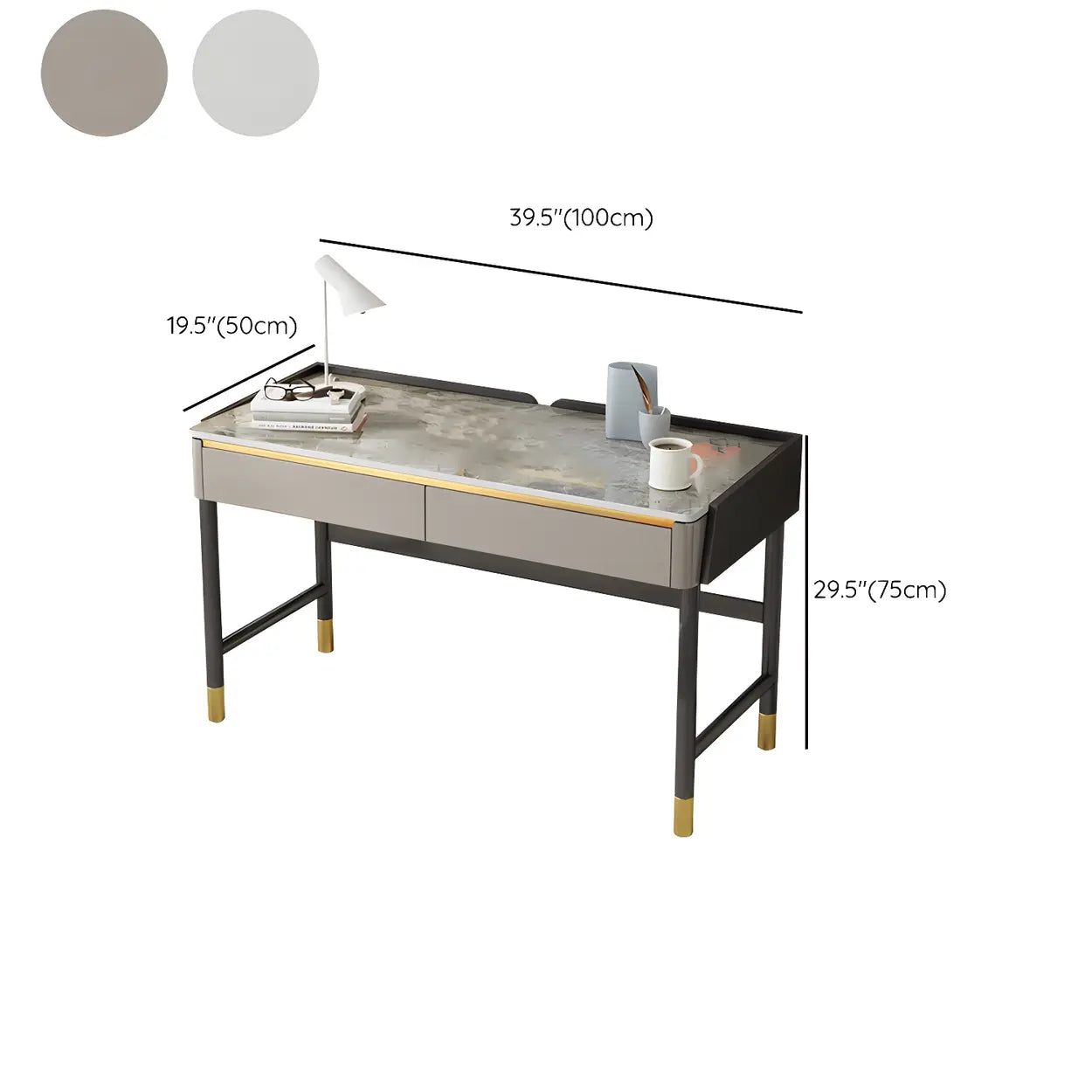Modish Stone Drawer H-Shape Writing Desk