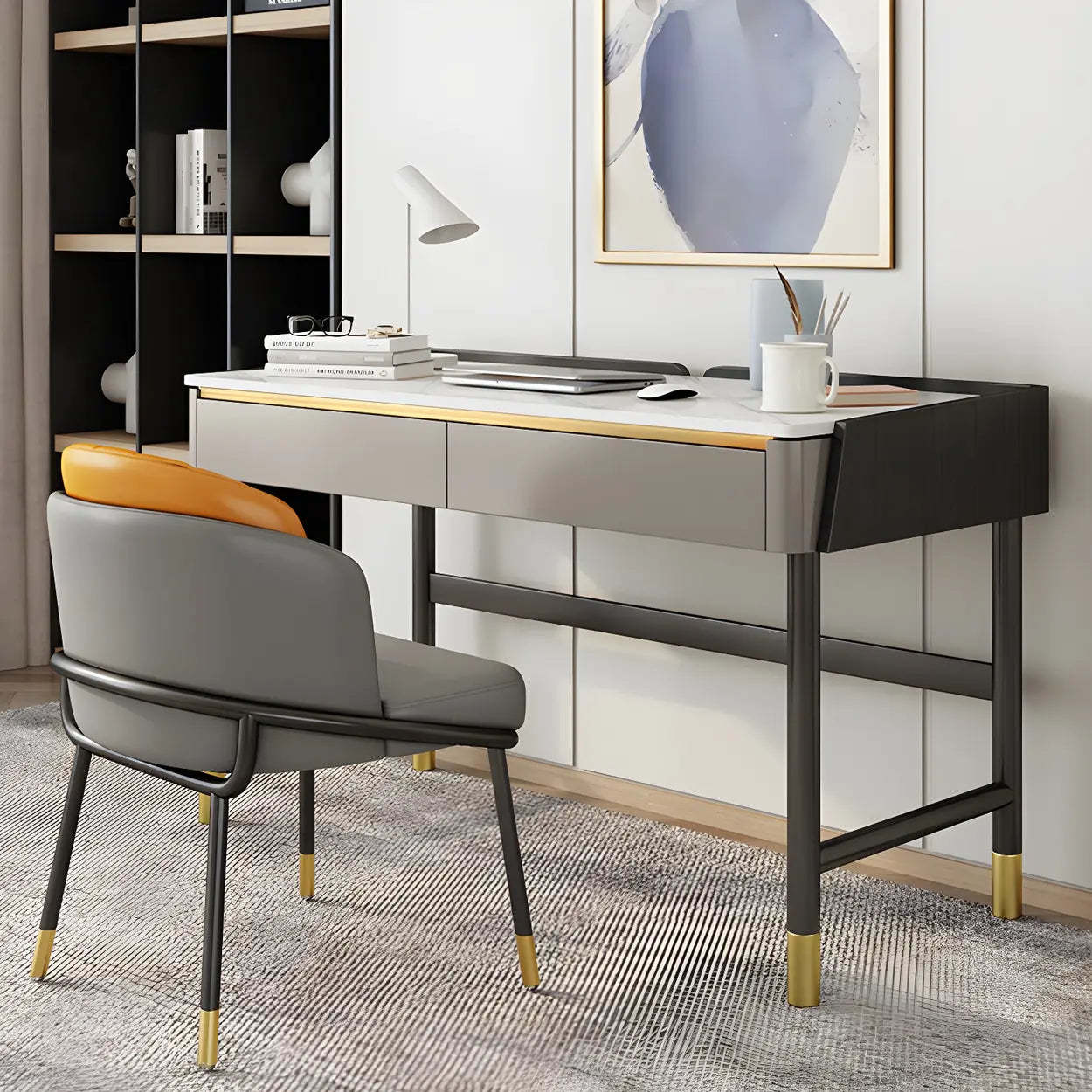 Lighom modern drawer desk stone desks — 47.2" L x 19.7" W x 29.5" H / White
