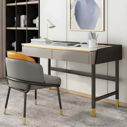 Modish Stone Drawer H-Shape Writing Desk — White / Table Only