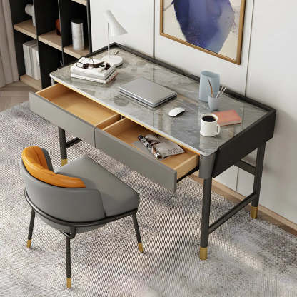 Modish Stone Drawer H-Shape Writing Desk — White / Table Only