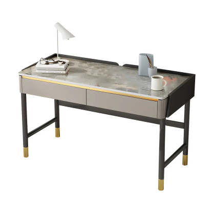 Modish Stone Drawer H-Shape Writing Desk — Grey / Table Only