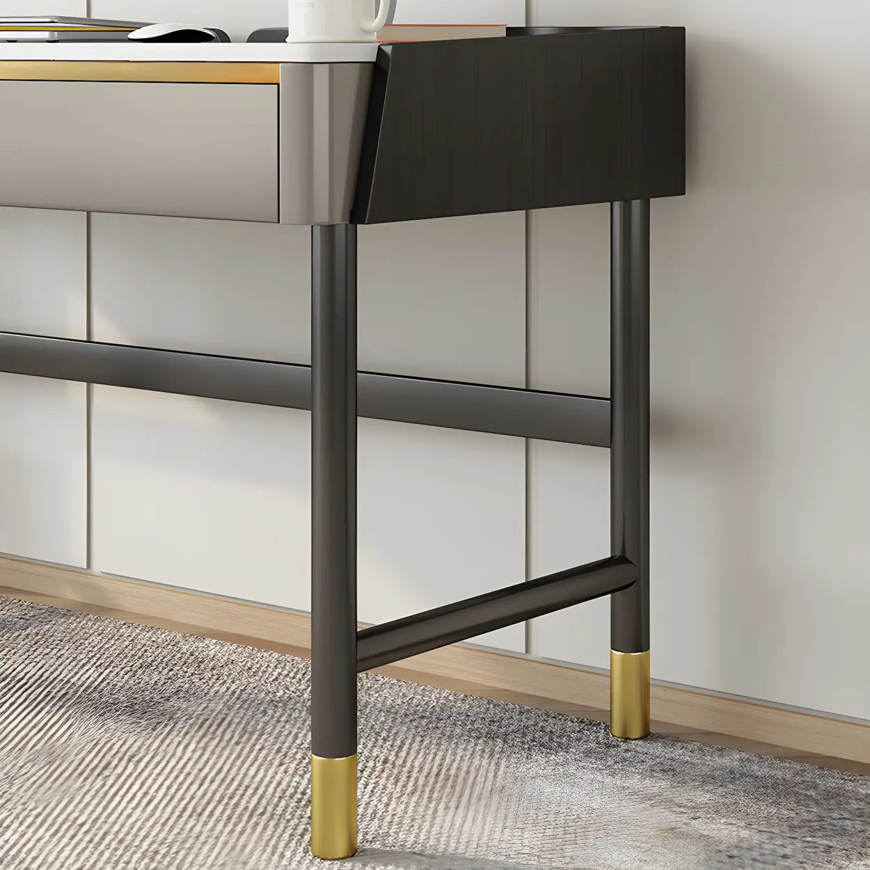 Modish Stone Drawer H-Shape Writing Desk — Grey / Table Only