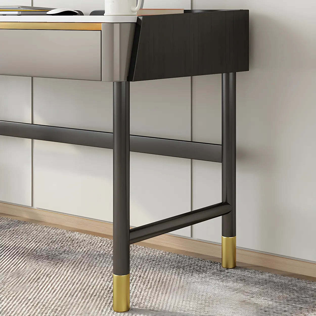 Modish Stone Drawer H-Shape Writing Desk — Grey / Table Only