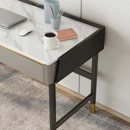 Modish Stone Drawer H-Shape Writing Desk — Grey / Table Only