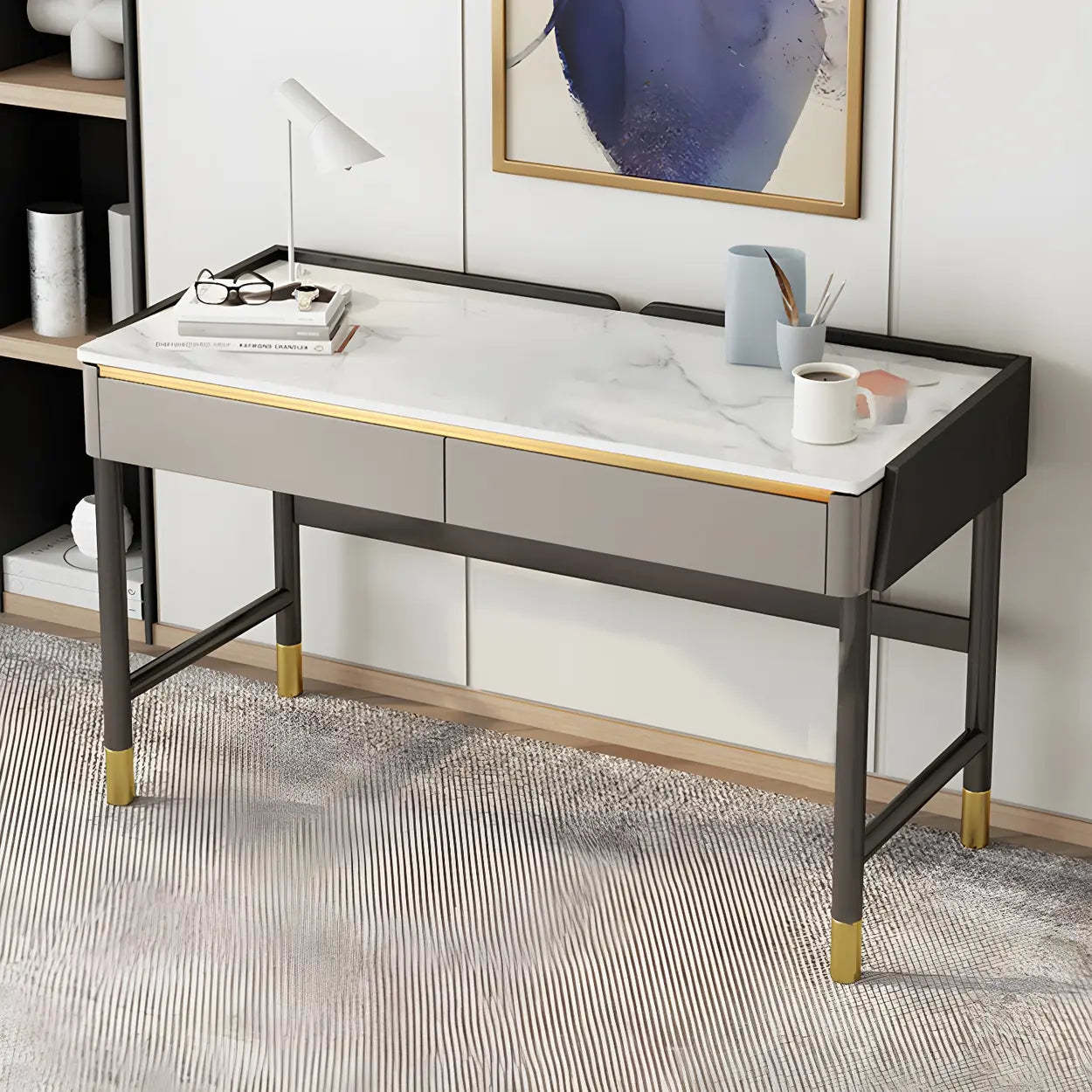 Modern writing modish gray stone metal steel desks, Lighom