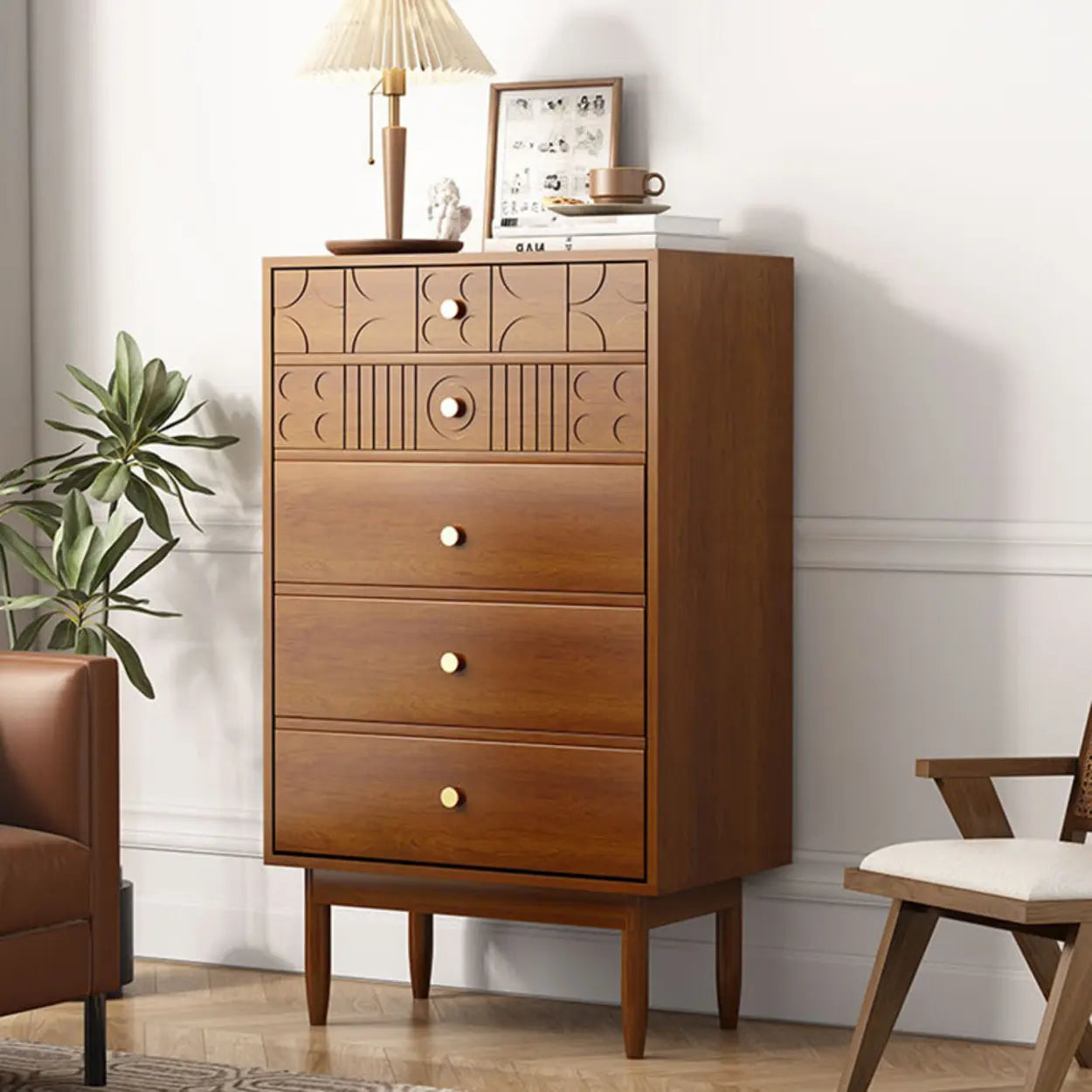Modish Cherry Wood Rectangular Drawer Chest — Cherry Wood