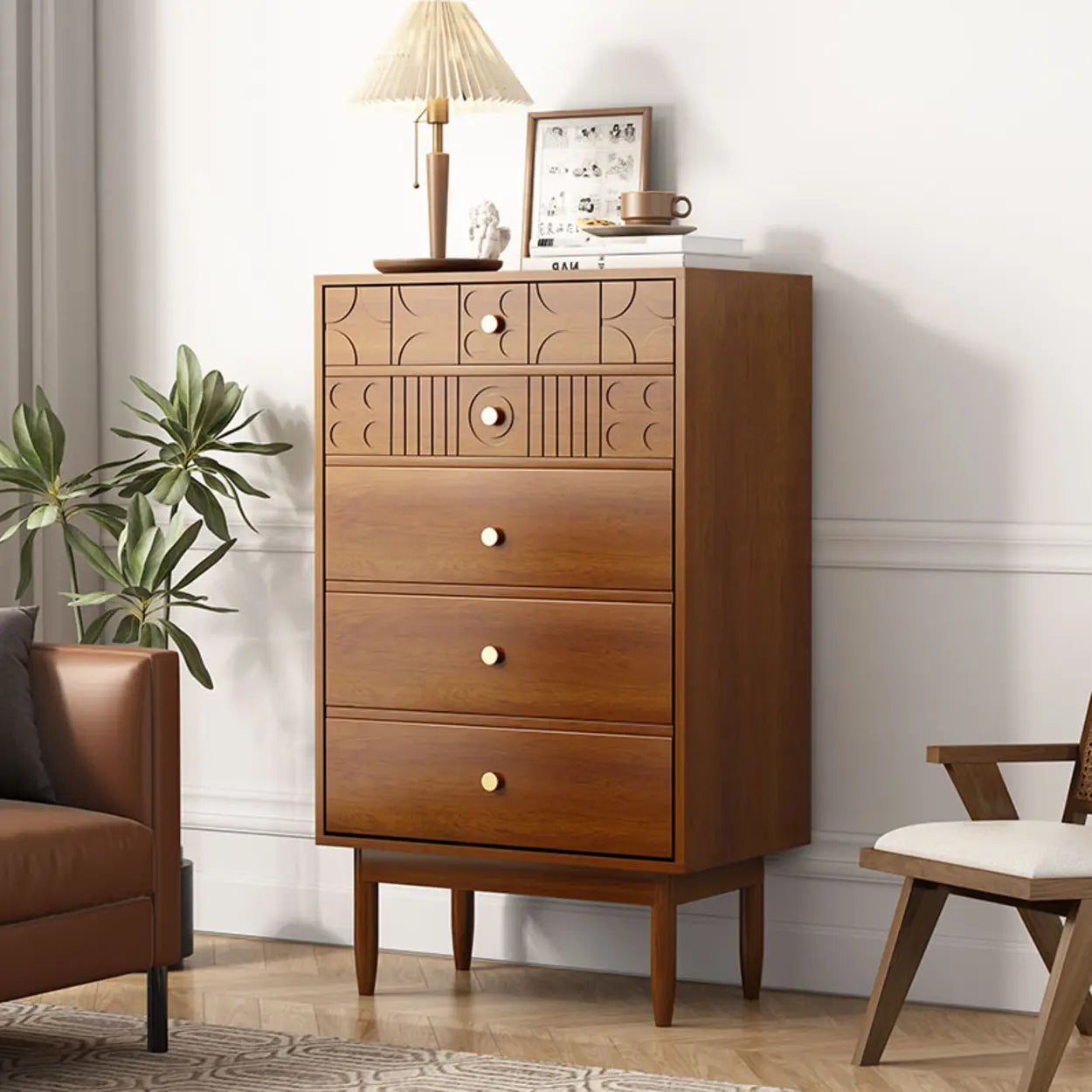 Modish Cherry Wood Rectangular Drawer Chest — Cherry Wood
