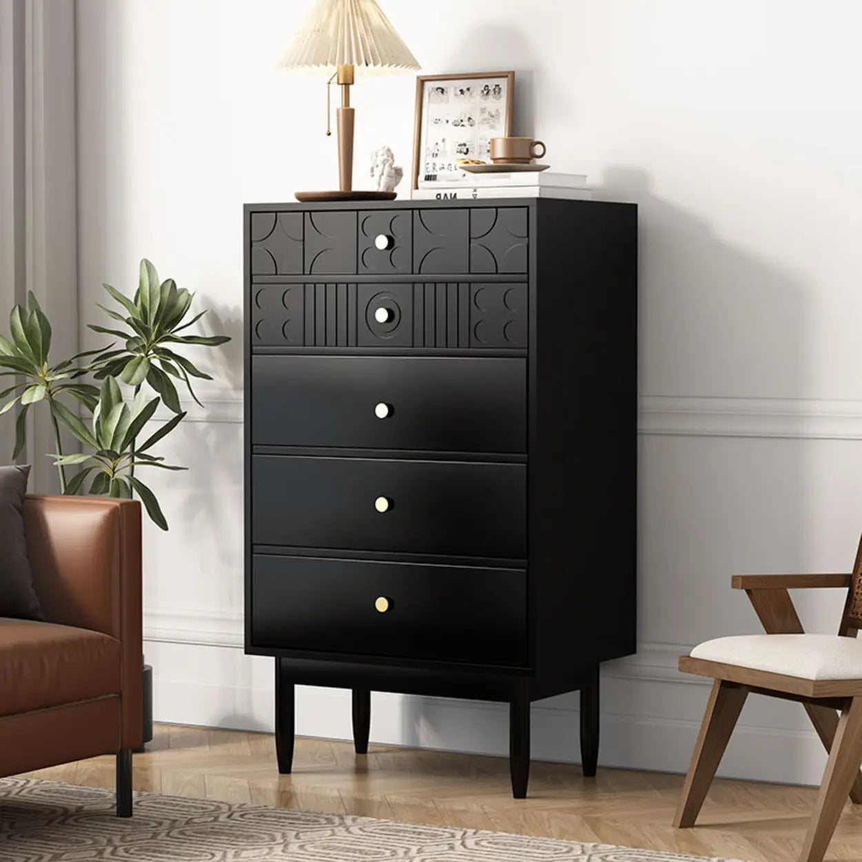 Modish Cherry Wood Rectangular Drawer Chest — Black
