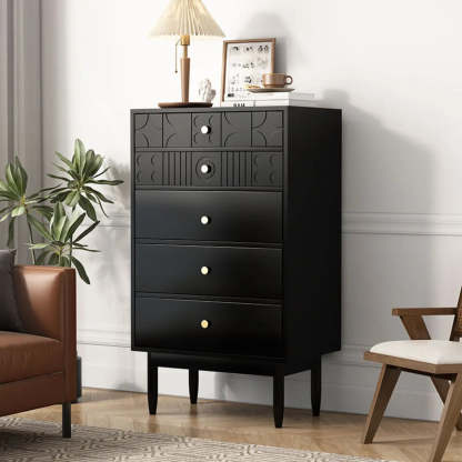 Modish Cherry Wood Rectangular Drawer Chest — Black