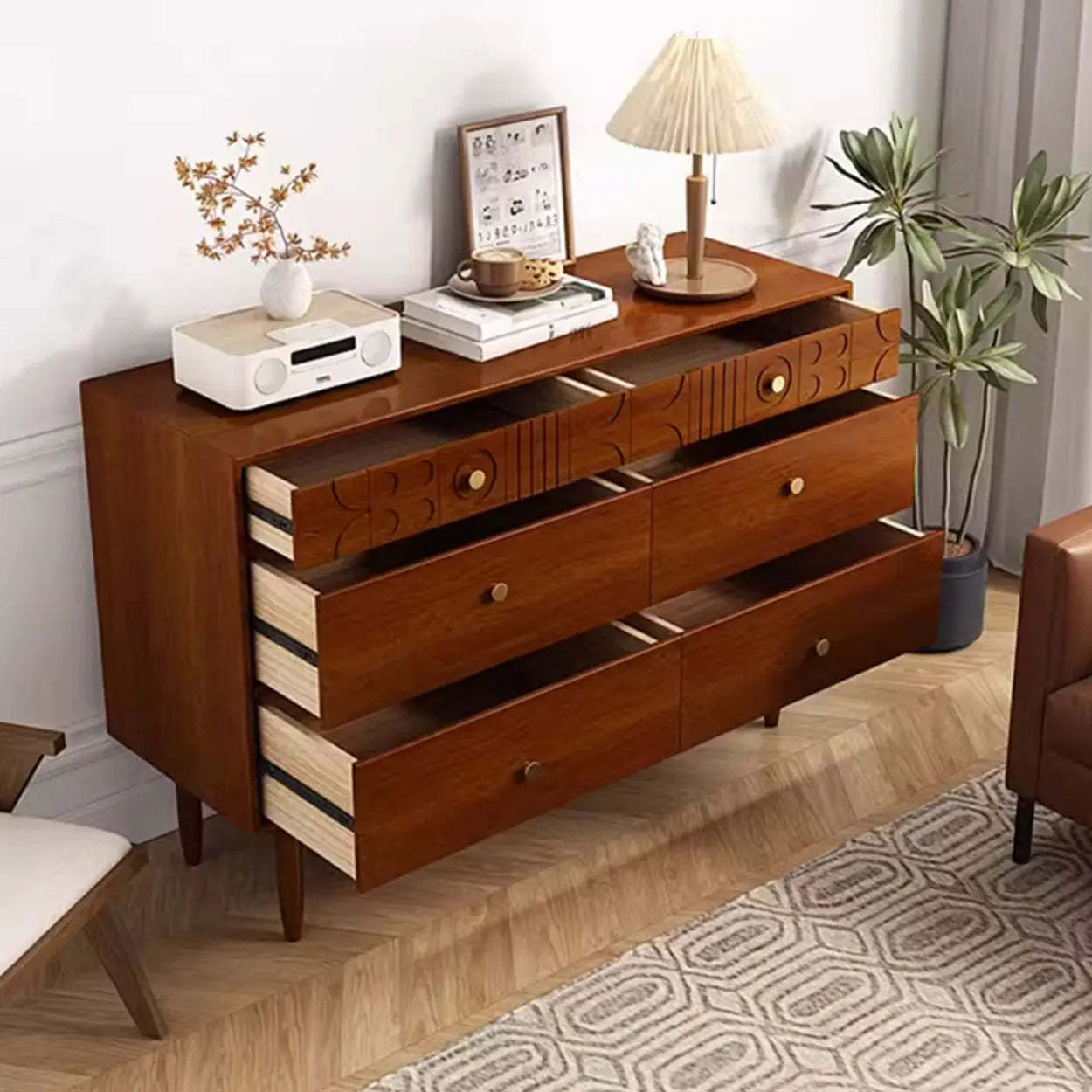 Modish Cherry Wood Rectangular Drawer Chest