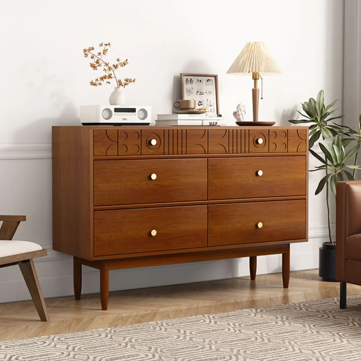 Modish Cherry Wood Rectangular Drawer Chest