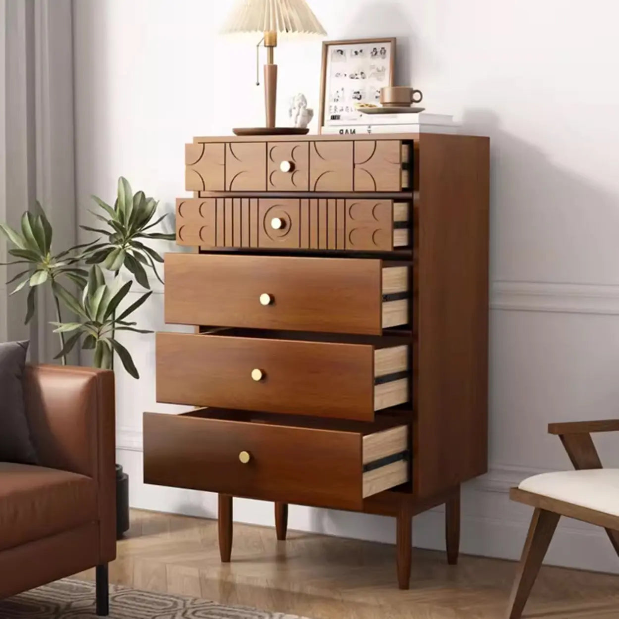 Modish Cherry Wood Rectangular Drawer Chest