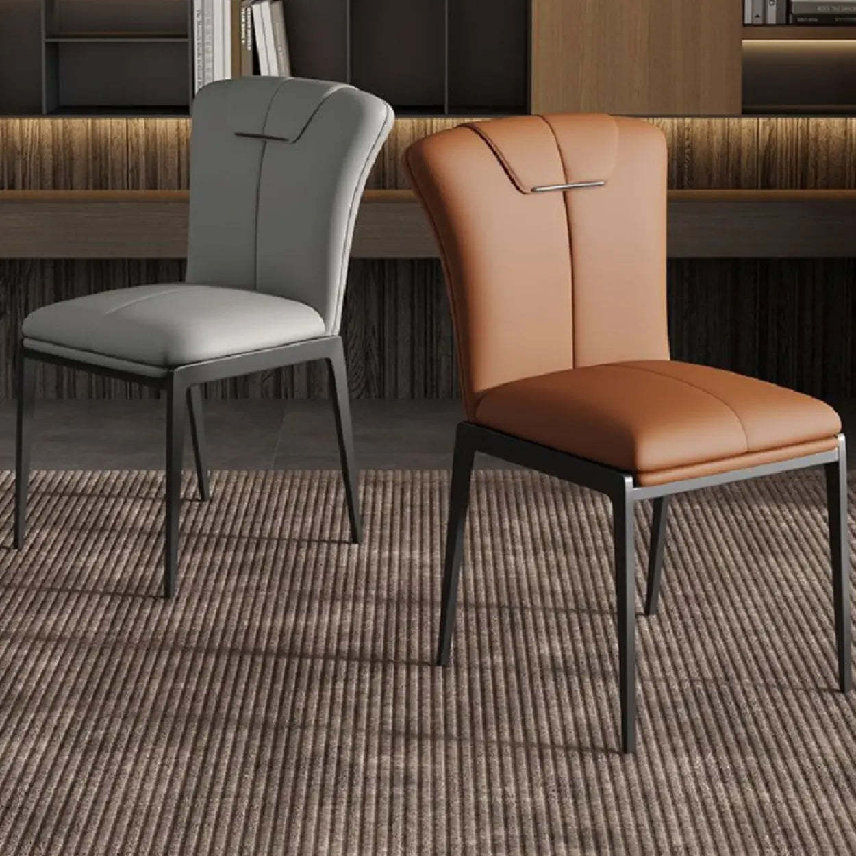 Padded Leather Solid Back Dining Chair — Light Brown