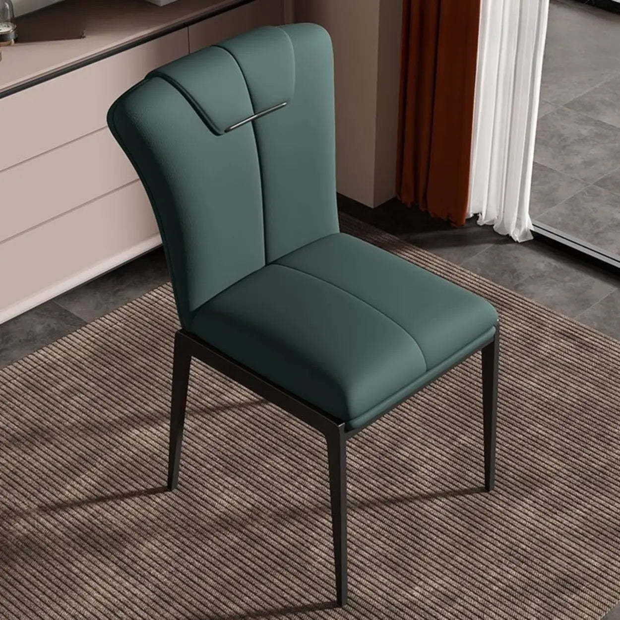 Padded Leather Solid Back Dining Chair — Blue