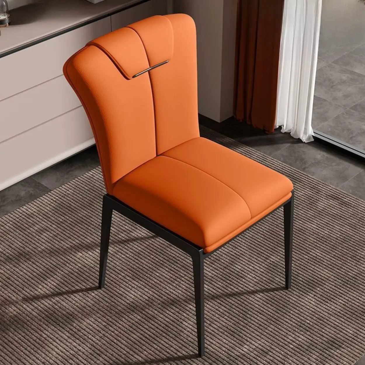 Padded Leather Solid Back Dining Chair — Orange