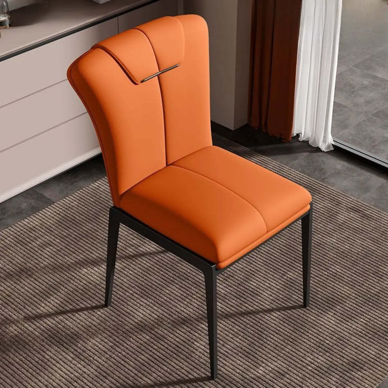 Padded Leather Solid Back Dining Chair — Orange