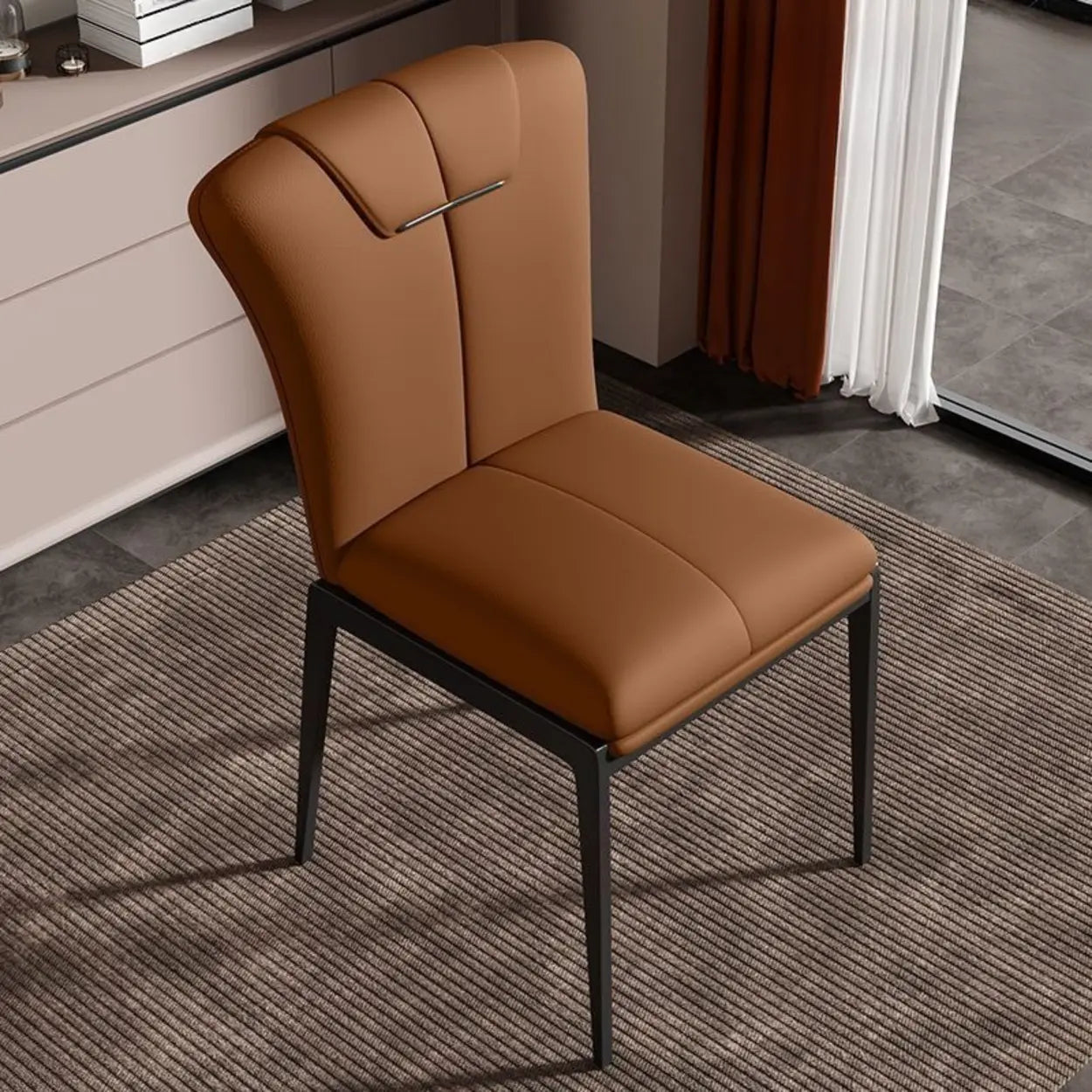 Padded Leather Solid Back Dining Chair — Dark Gray