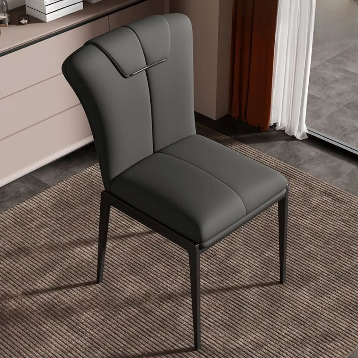 Padded Leather Solid Back Dining Chair