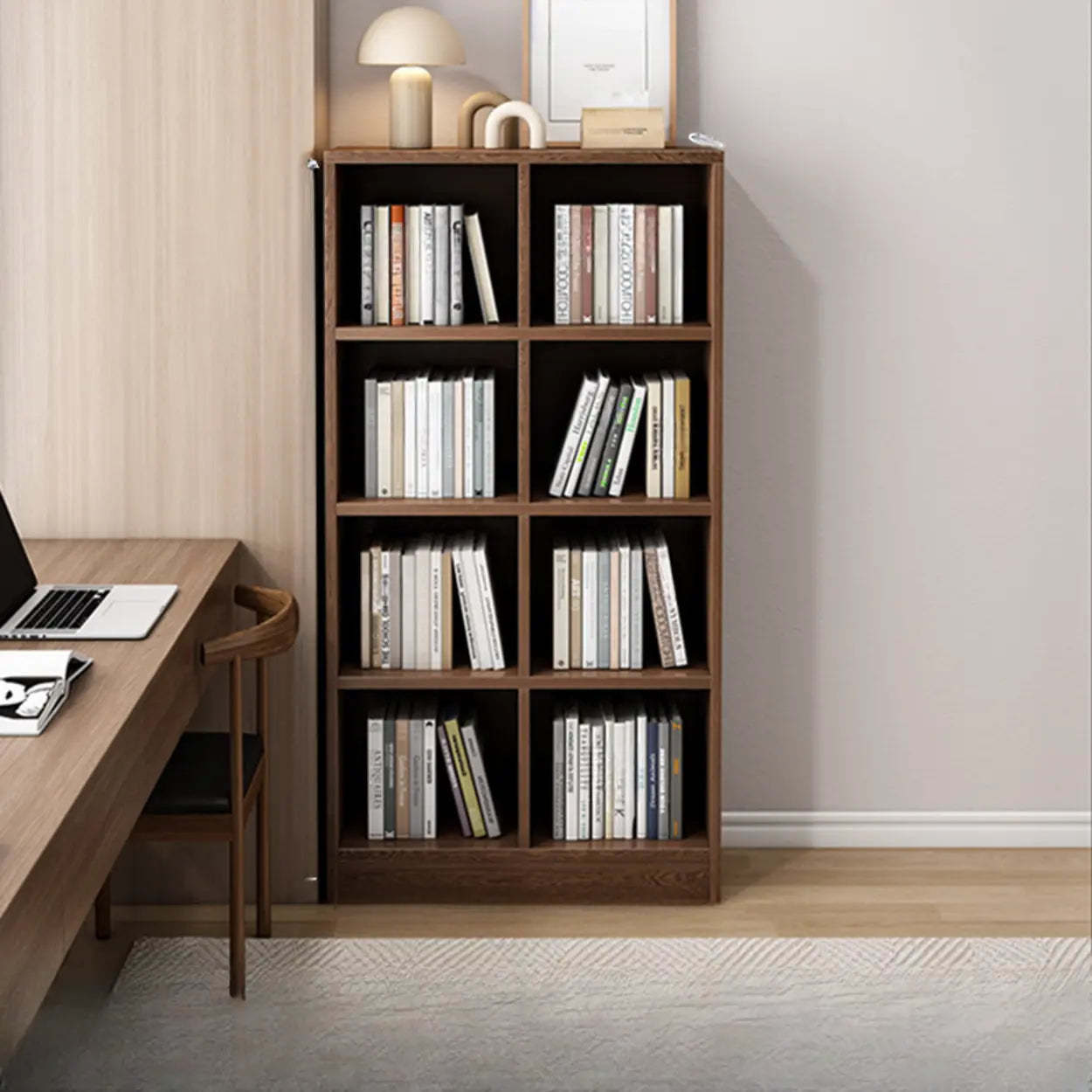 Closed Wood Cube Organizer Bookcase — Nut-Brown