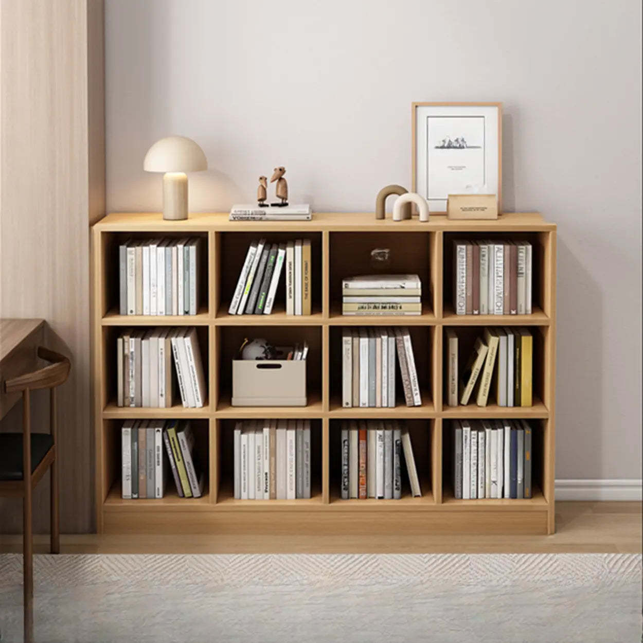 Closed Wood Cube Organizer Bookcase — Natural Finish