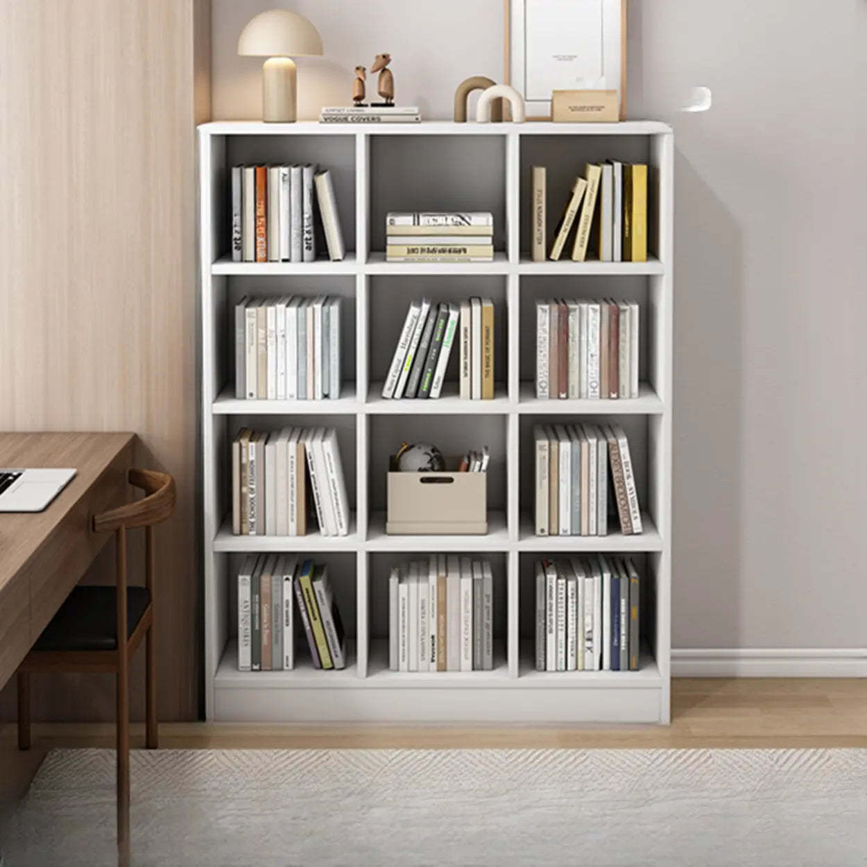 Modern organizer closed display cabinets in wood — 35" L x 12" W x 48" H / White
