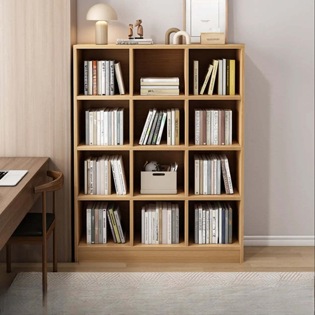 Closed Wood Cube Organizer Bookcase — Natural Finish