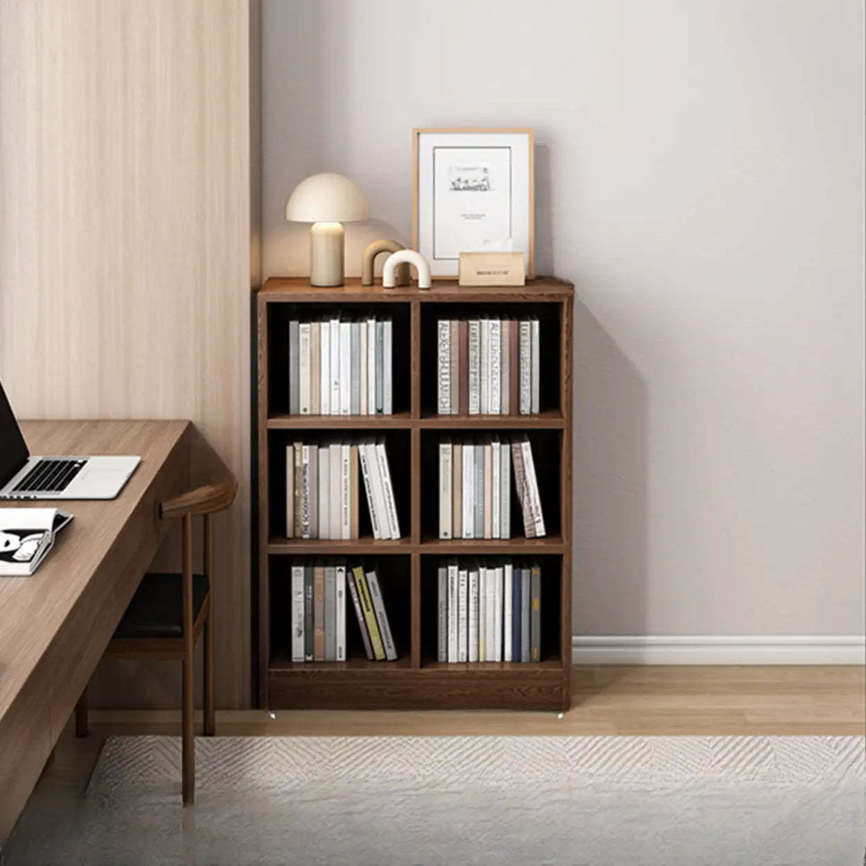 Closed Wood Cube Organizer Bookcase — Natural Finish
