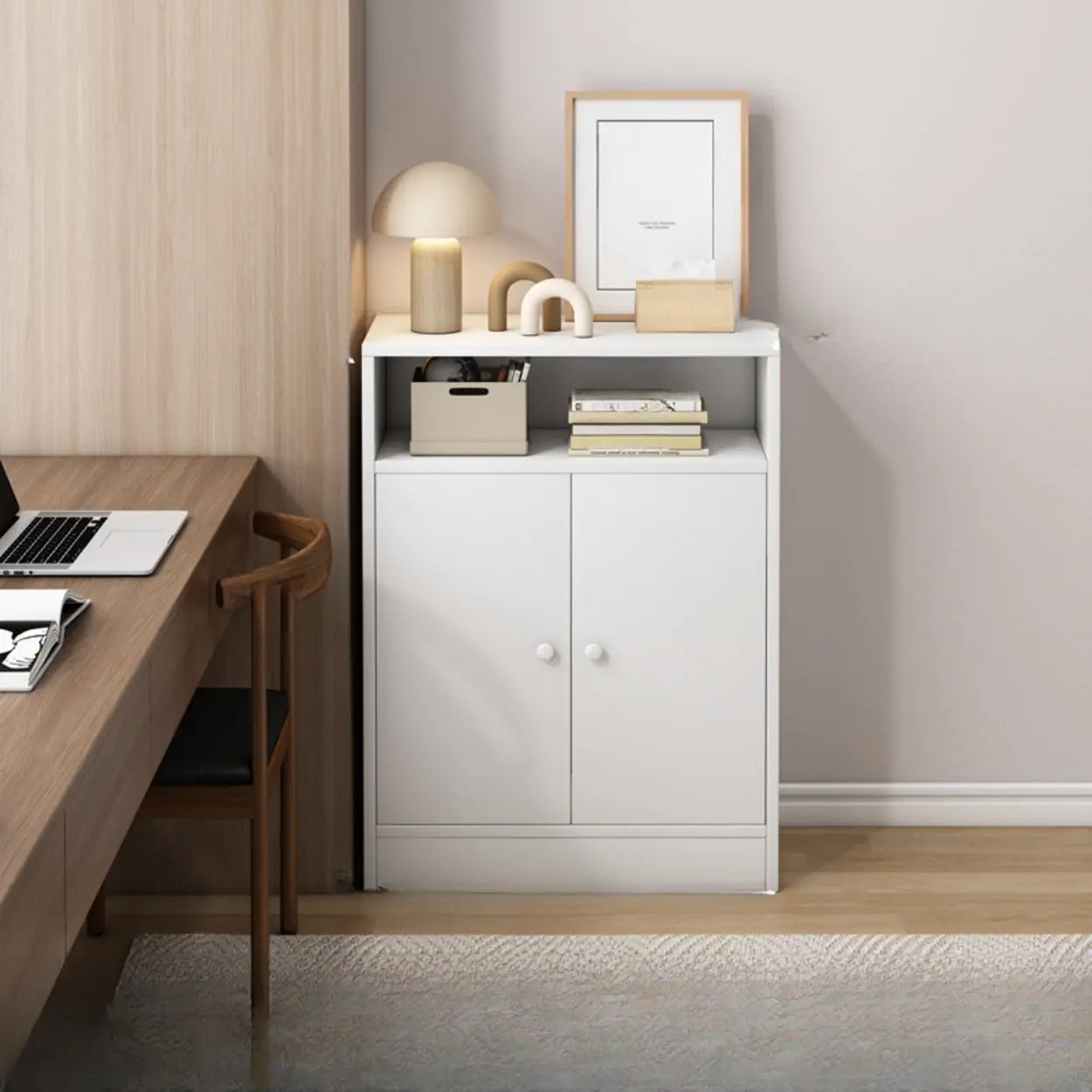 Closed Wood Cube Organizer Bookcase — Natural Finish