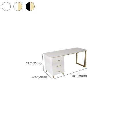 Modish White-Gold Stone Drawer Writing Desk — White-Gold / Table Only