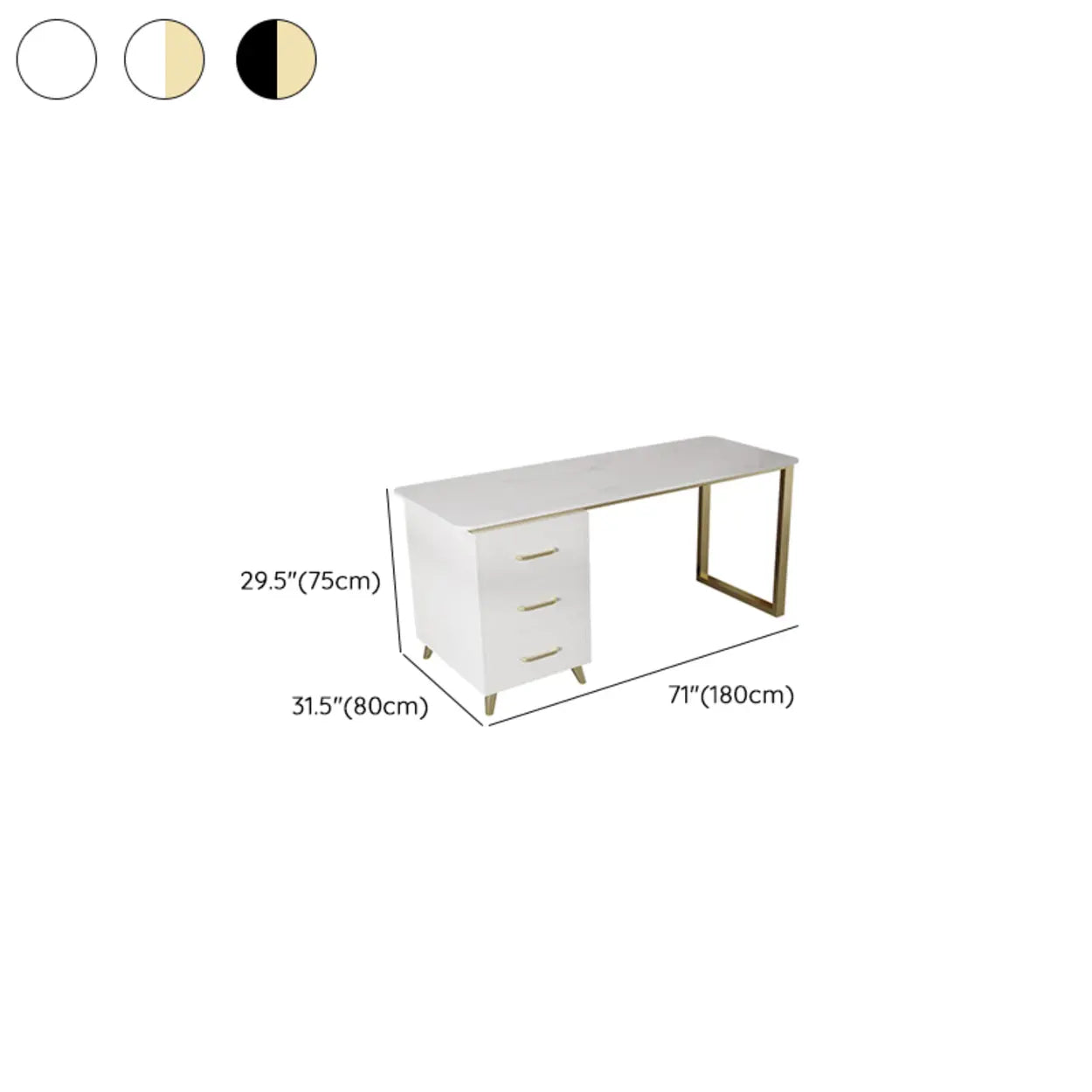 Modish White-Gold Stone Drawer Writing Desk — Black-Gold / Table Only