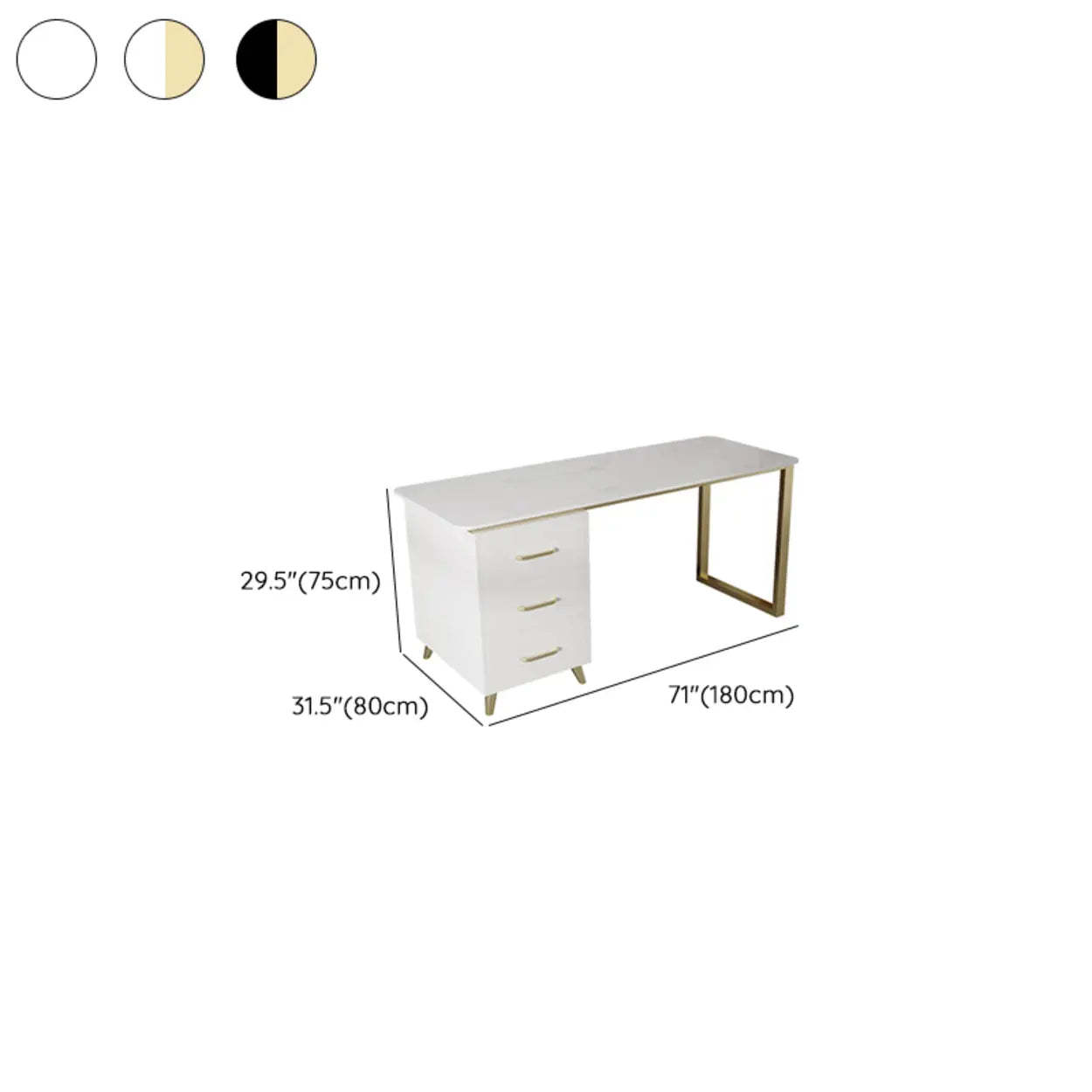 Modish White-Gold Stone Drawer Writing Desk — Black-Gold / Table Only