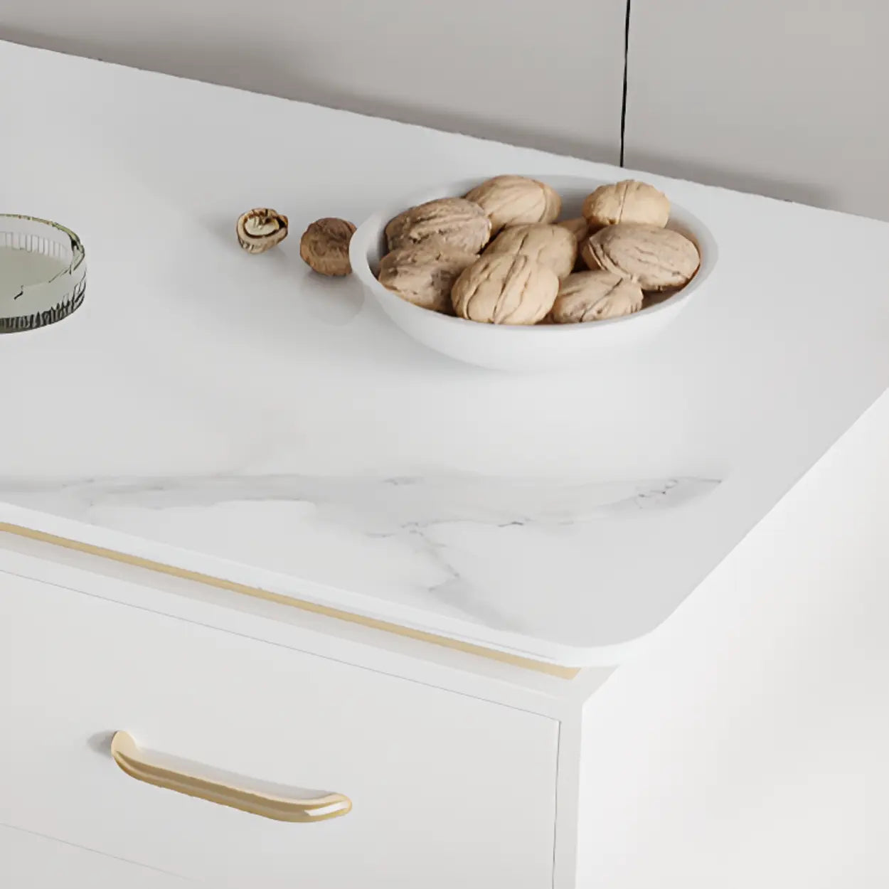 Modish White-Gold Stone Drawer Writing Desk — White-Gold / Table Only