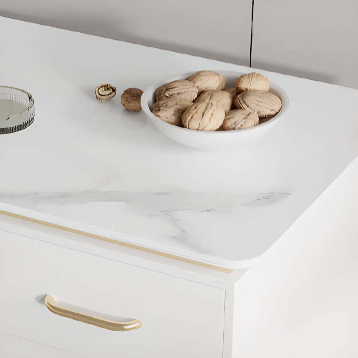 Modish White-Gold Stone Drawer Writing Desk — White-Gold / Table Only