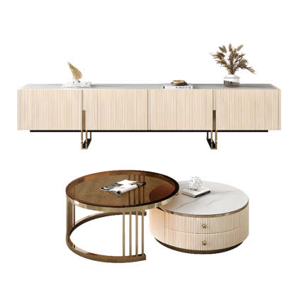 Modish White Stone Rectangular TV Stand