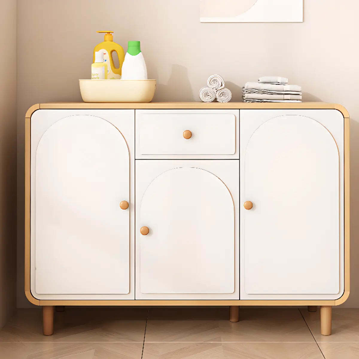 Modish White Wood Drawer Sideboard