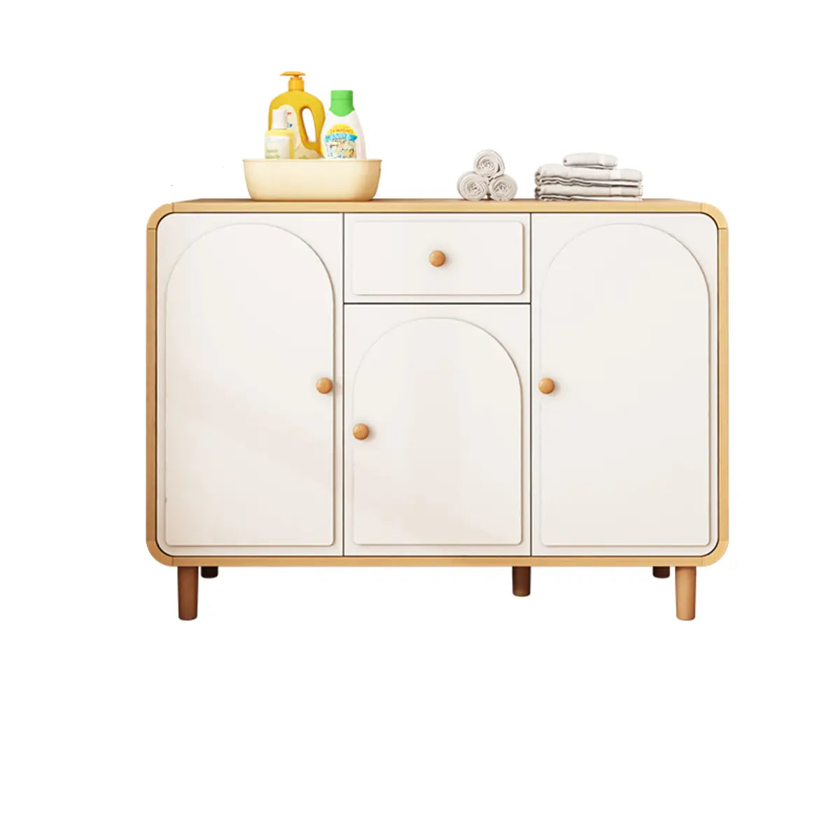 Modish White Wood Drawer Sideboard