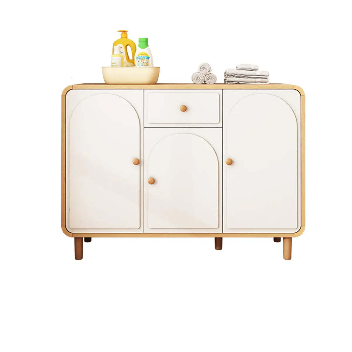 Modish White Wood Drawer Sideboard