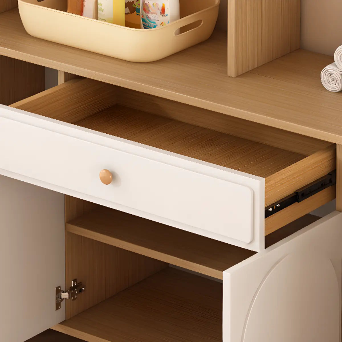 Modish White Wood Drawer Sideboard