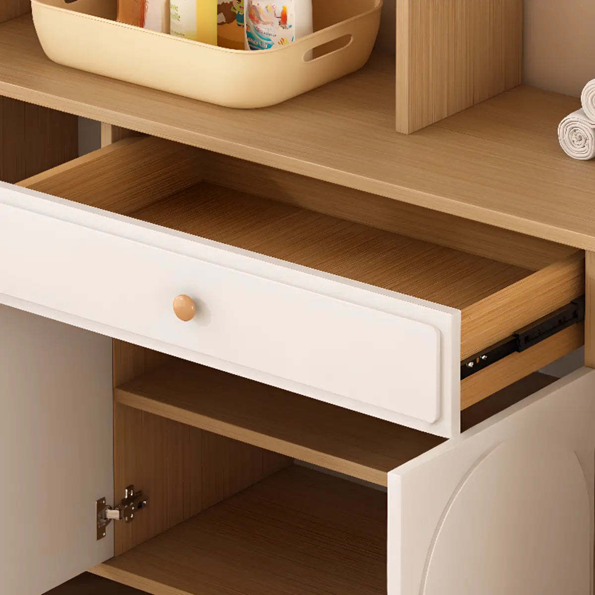 Modish White Wood Drawer Sideboard