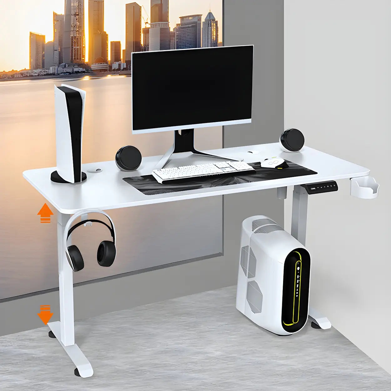 Modish White Wood T-Shape Gaming Desk