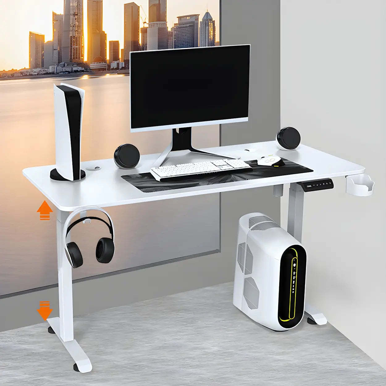 Modish White Wood T-Shape Gaming Desk — Table Only