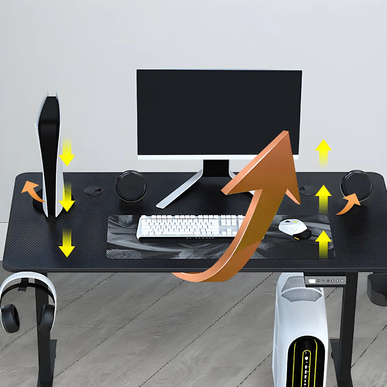 Modish White Wood T-Shape Gaming Desk — Table Only