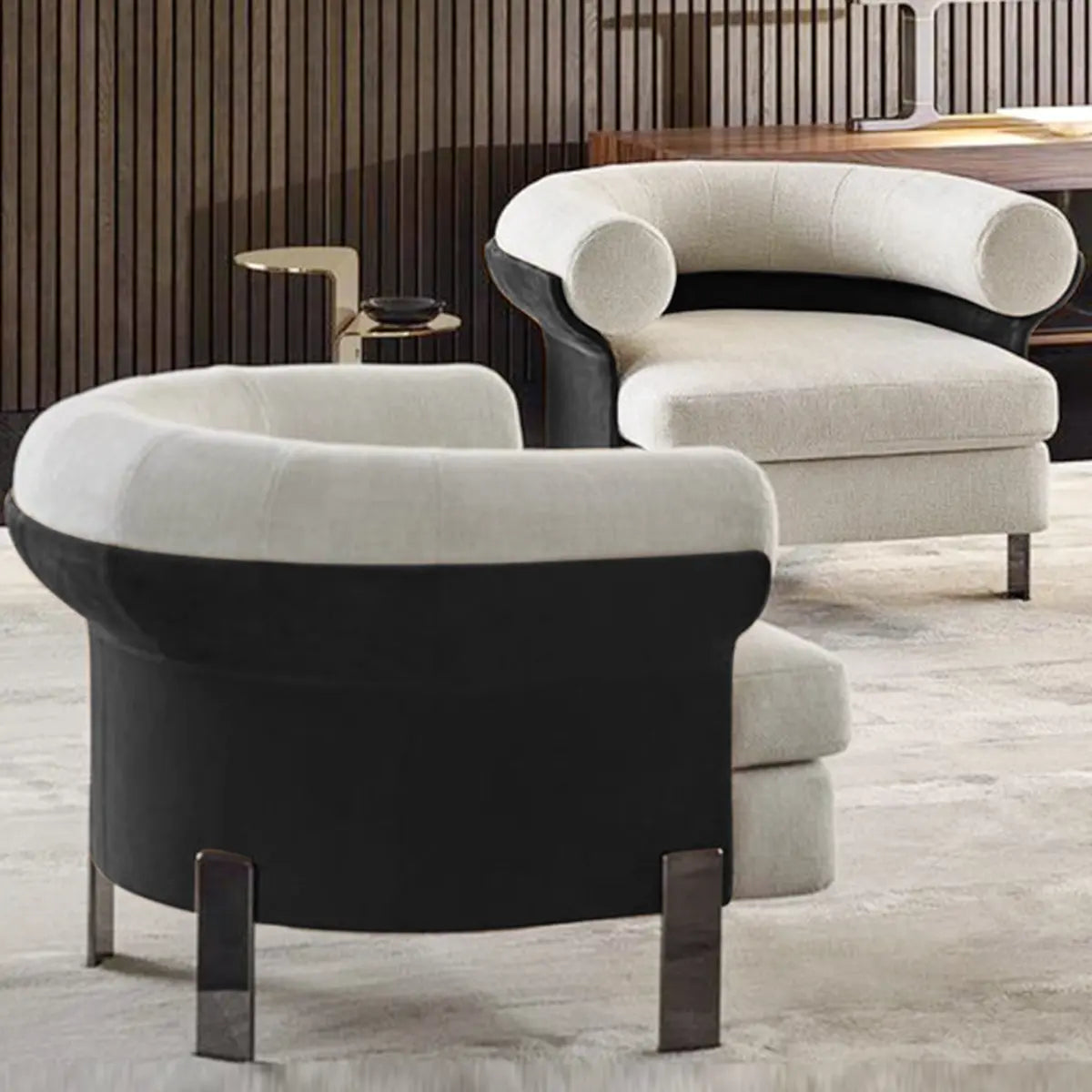 Mohair Round Arm Four Leg Barrel Chair