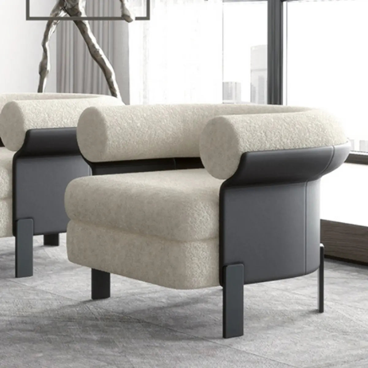 Mohair Round Arm Four Leg Barrel Chair — Off-White / Mohair