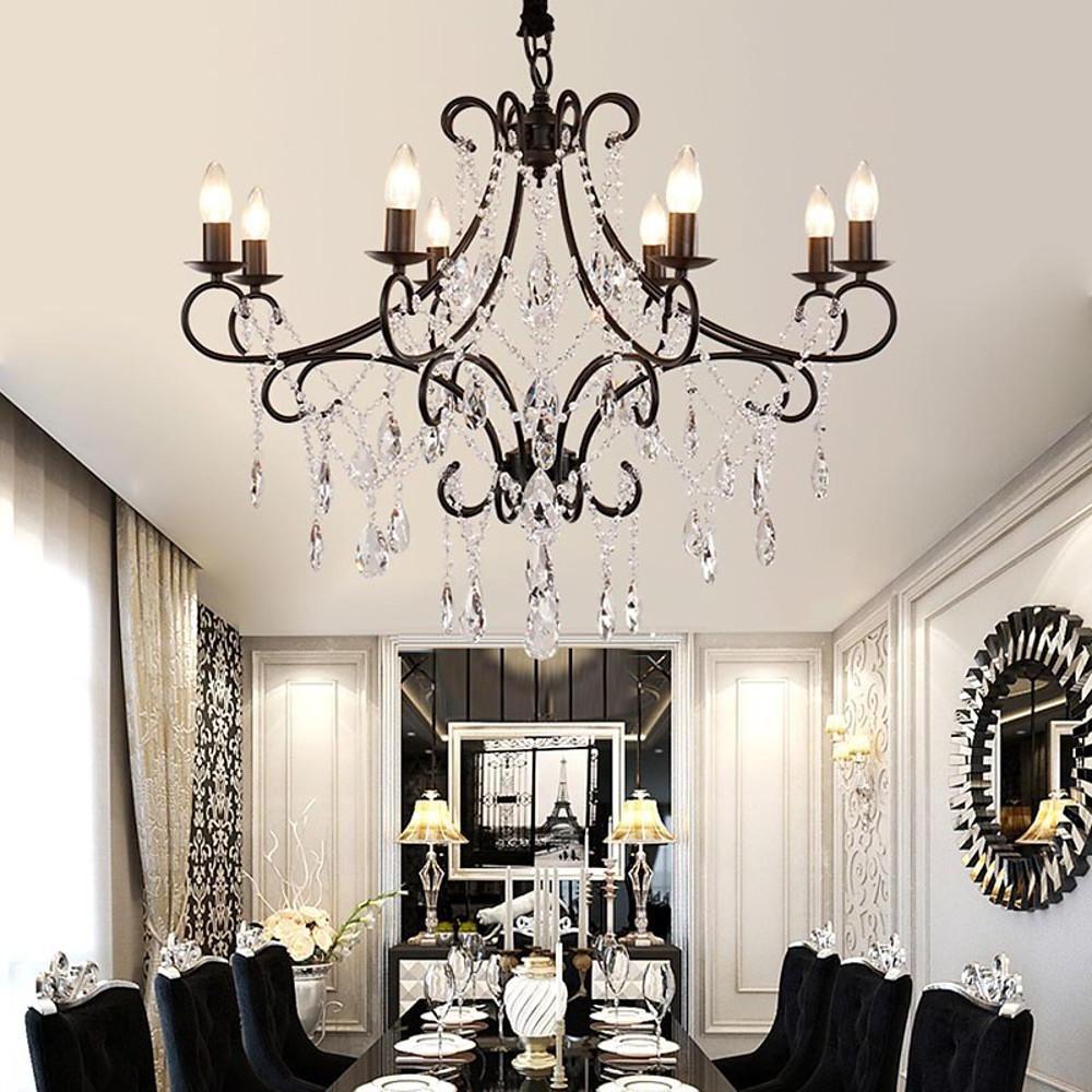 Vintage 8-Light Candle Chandelier with Crystal Accents-Lighom