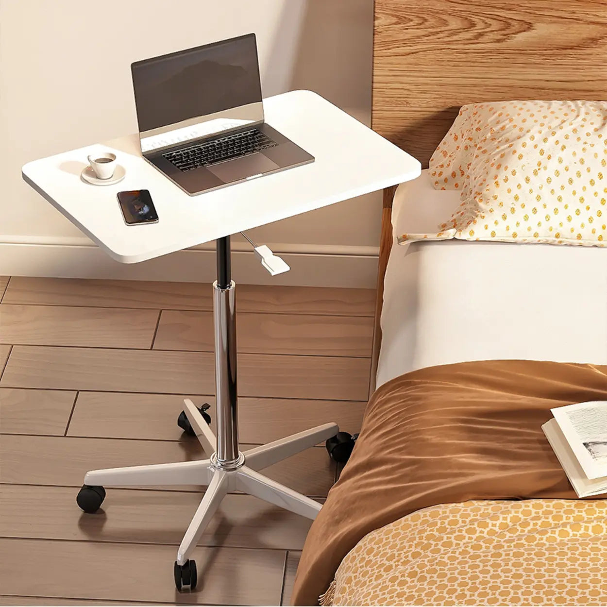 Movable Adjustable White Narrow Desk