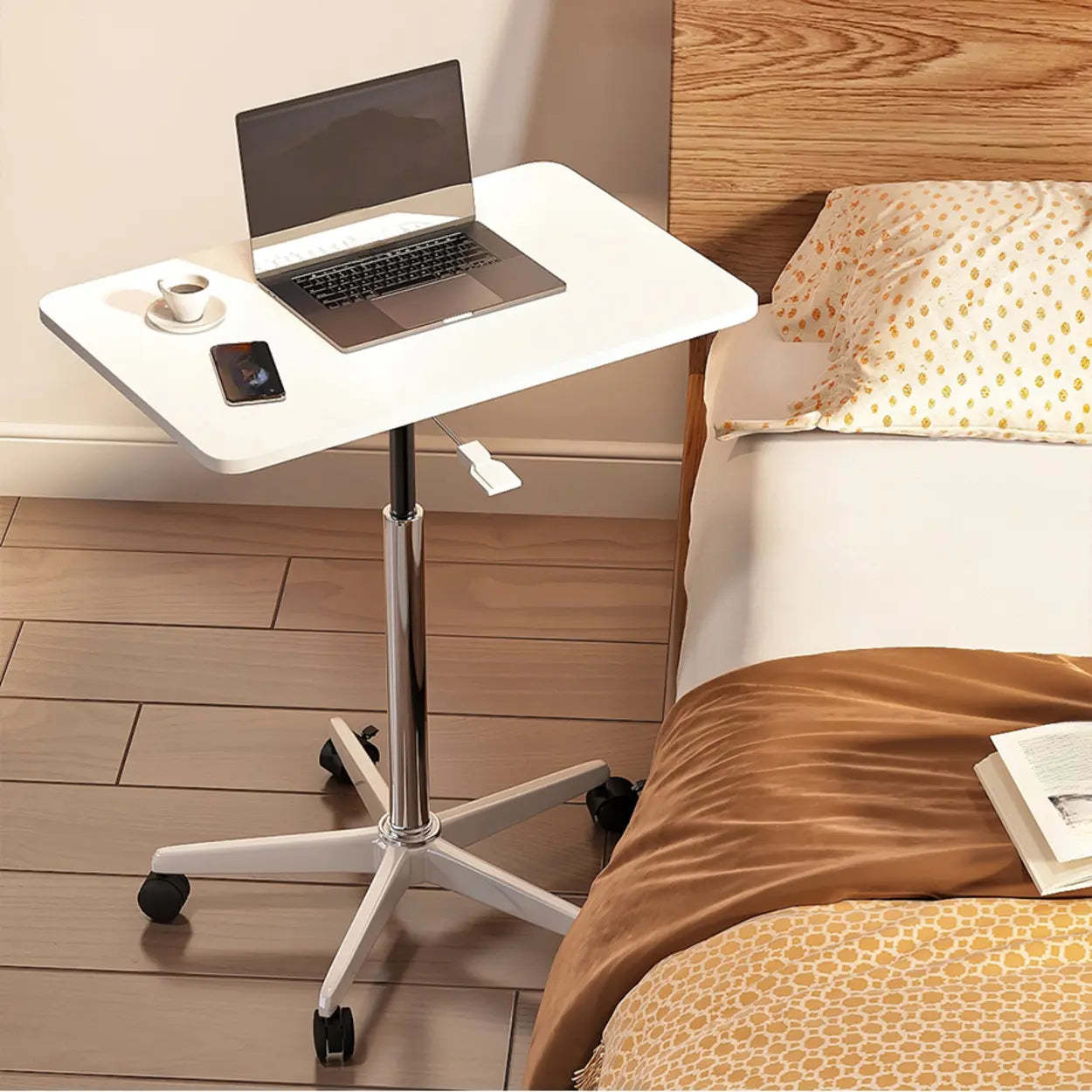 Movable Adjustable White Narrow Desk — Black / Table Only