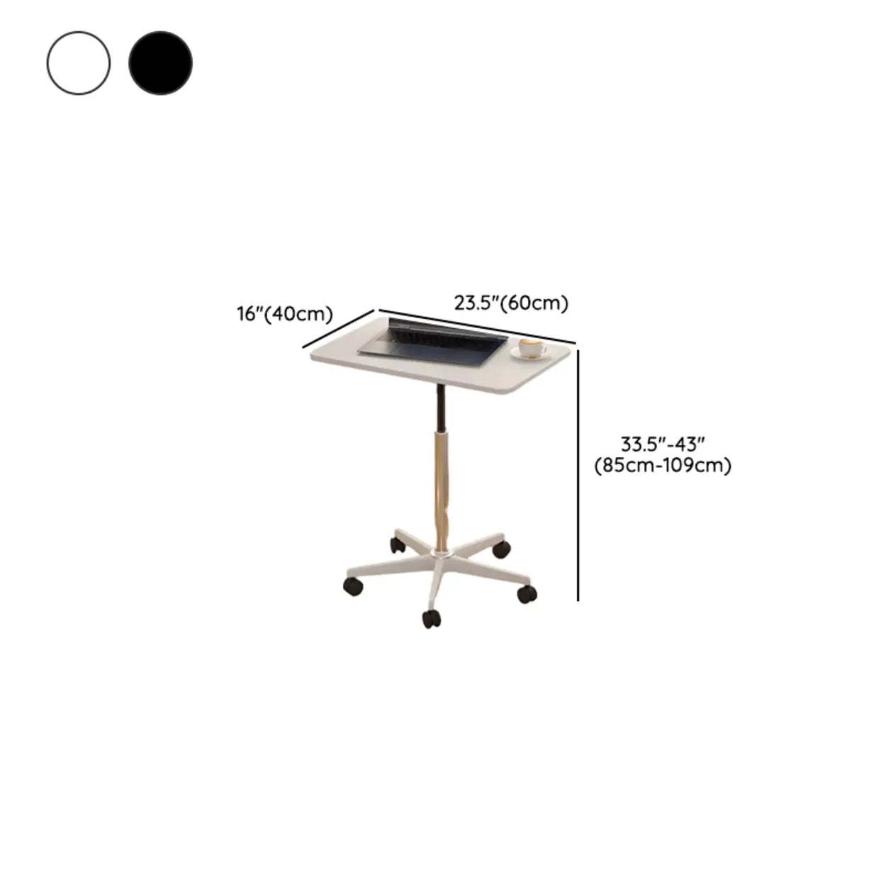 Movable Adjustable White Narrow Desk